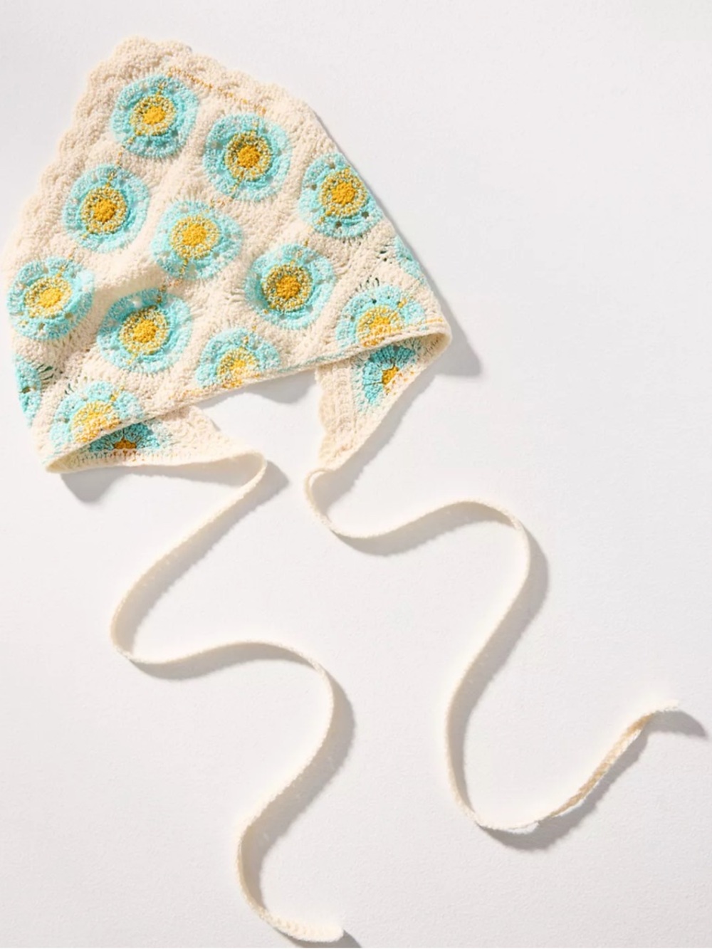 Casa Clara Ivory Crochet Ravine Daisy Hair Scarf Bonnet Blue Yellow Flower